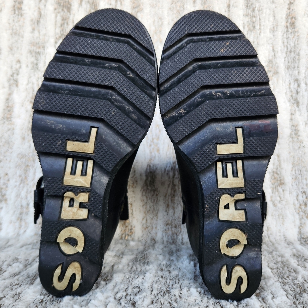 Sorel "Joan of Arctic Wedge II Buckle Bootie" WP Black Leather | Women's Size 8 - Picture 11 of 14